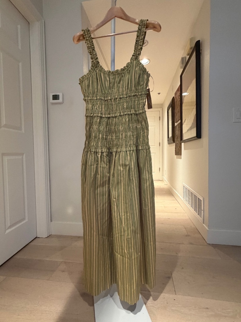 o.p.t. Olive Striped Smocked Maxi Dress NWT M
